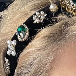 Elegant Black and Gold Embellished Headband Baroque Crystal Headband Bridal Vint